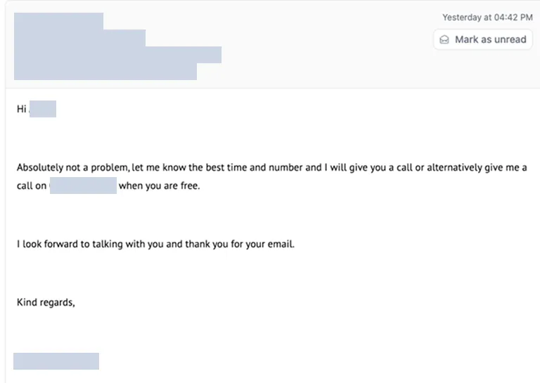 Positive reply 5 from prospect showing interest